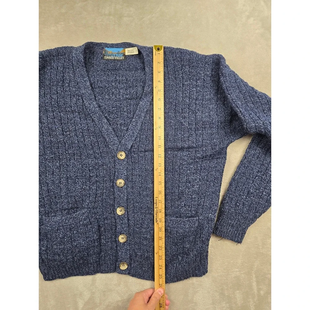 Vintage Timber Valley Cardigan Sweater Mens L Blue Wool Blend Knit Made In USA